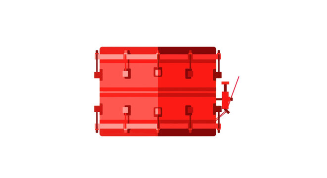 Red Bass Drum with Mallet on White Background, Top View