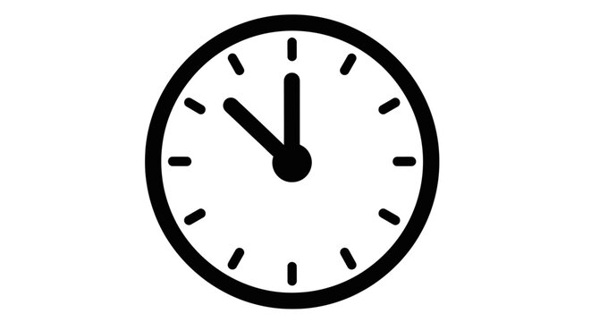 Simple Clock Icon, Black and White, Showing Almost 11 O'Clock