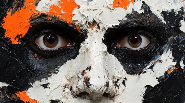 Intense Stare: Portrait with Bold Paint Strokes and Piercing Gaze on Canvas