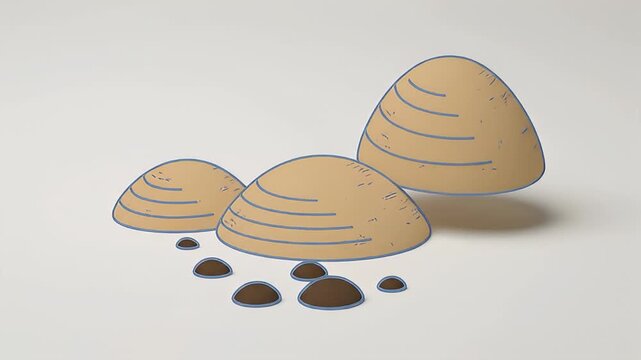 Clamshells and small rocks on surface.