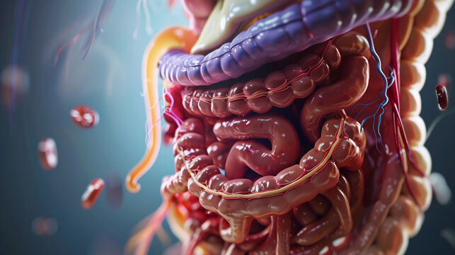 3D Human digestive system and stomach anatomy