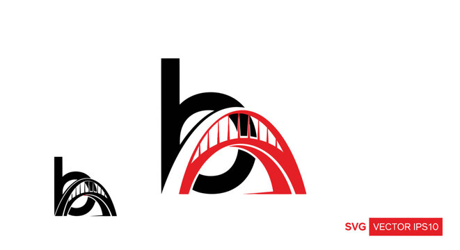 Modern Logo Design: Letter B integrated with Red Arch Bridge Icon