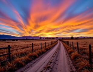Sunset Trail Through Golden Fields