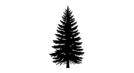 Fototapeta premium Black silhouette of a tall pine tree, isolated on white background