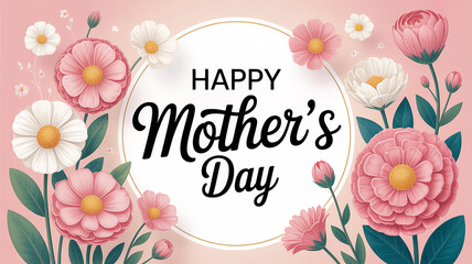 Happy Mother's Day celebration, elegant greeting card style, flowers, soft pastel colors, warm and joyful atmosphere