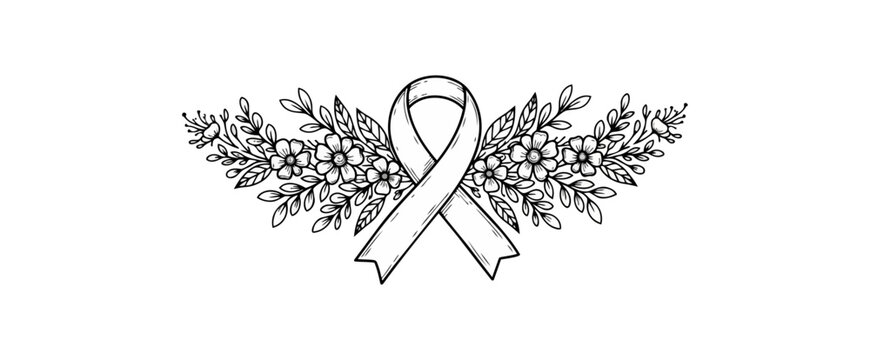 White ribbon floral design on black background