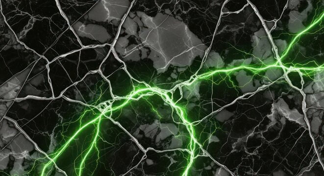 Dynamic green lightning bolts intersecting on