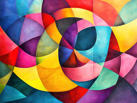 Vibrant abstract artwork with balanced shapes representing unity and equality