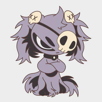 Angry shaggy animal. Funny character. Cartoon character design.