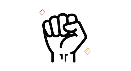 Obraz premium Strong clenched fist icon drawn with bold black lines symbolizing power, solidarity, protest, or human rights activism.