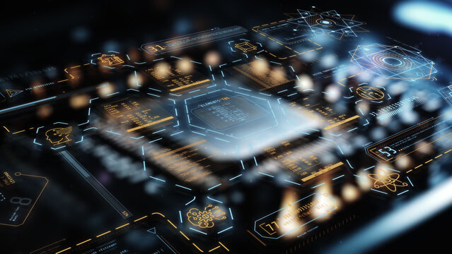 Processor-themed animated data visualizations with program codes