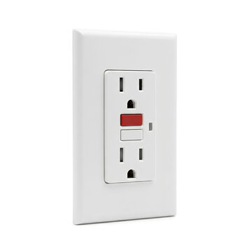 White electrical outlet with a red reset button for safety.