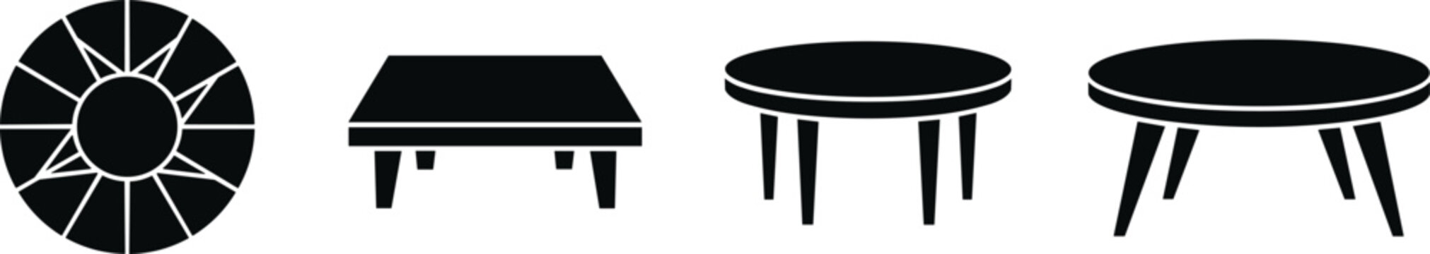 Table silhouettes vector set, round and rectangular furniture icons, modern interior design elements isolated on clean background