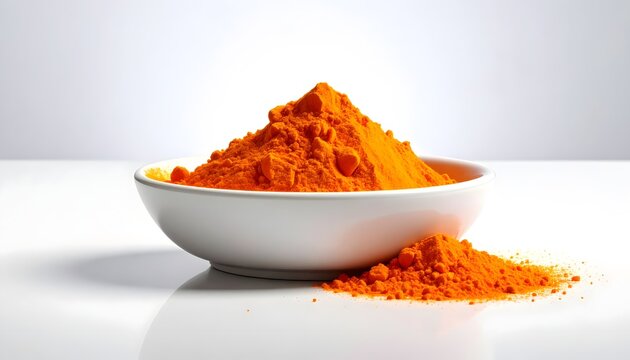 Orange powder in a bowl, bubuk kunyit 