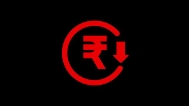 Indian rupee symbol inside circular loop arrow on dark background modern currency refresh concept digital finance update icon futuristic blue light design