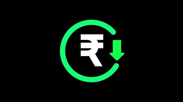 Indian rupee symbol inside circular loop arrow on dark background modern currency refresh concept digital finance update icon futuristic blue light design