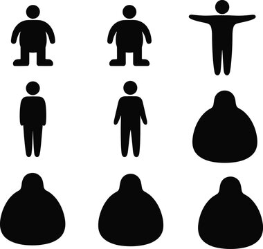 Human body shape silhouettes vector set, different body types and figures icons, diversity concept design isolated on clean background