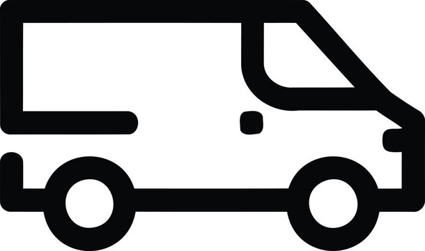 Outline icon of a small delivery cargo van seen from the side for logist