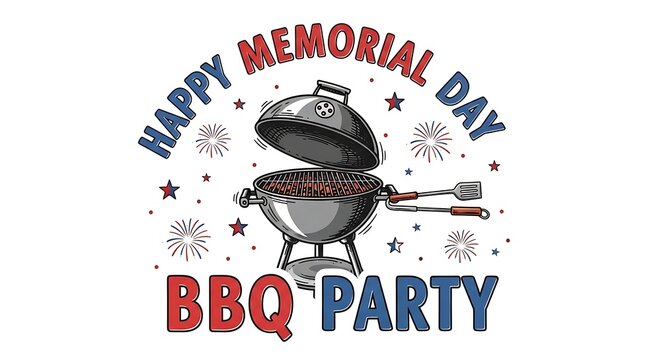 Happy memorial day bbq party illustration with grill and festive decorations