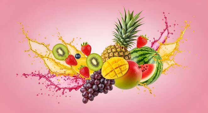 Tropical Fruit Splash Sphere
Fresh Mixed Fruit Explosion
Colorful Fruit Splash with Citrus
Exotic Fruit Burst Composition
Vibrant Tropical Fruit Background
Fresh Fruit Splash Art
Summer Fruit Explosio