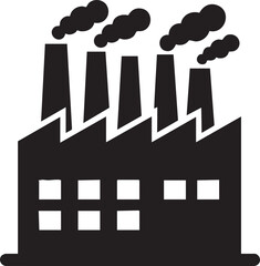 Naklejka premium Industrial Factory, Smoking Chimneys, Black Vector Icon, Pollution Concept, Industrial Building