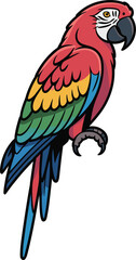 Fototapeta premium Scarlet Macaw Parrot Gripping Branch Vibrant Plumage Tropical Avian Wildlife Cartoon Style