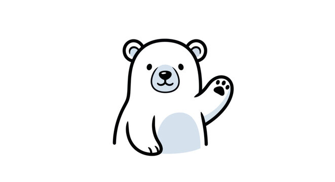 Cute cartoon polar bear waving hello, isolated on white background