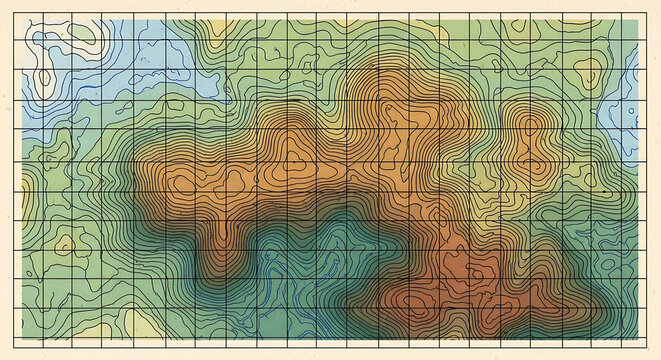 Detailed Topographic Map Grid Pattern with Abstract Relief Contour Lines and Minimalist Geographic Elevation Curves for Cartography Background and Modern Vector Design Projects