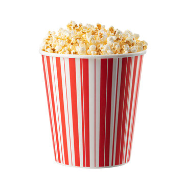 Professional Isolated Popcorn Bucket with Striped Design on White Background Usage