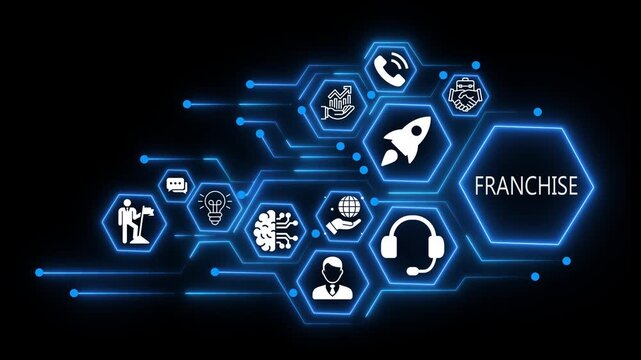 franchise business and technology concept icons. 4k video animation 