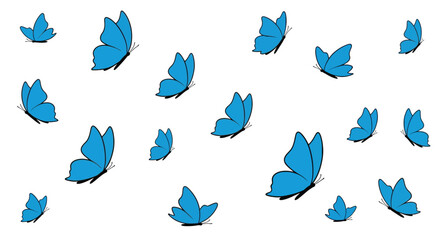 A collection of bright blue butterflies scattered across a white background © HOLYLINE ART