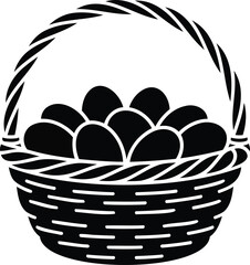 Fototapeta premium Silhouette of a basket filled with eggs on a white background