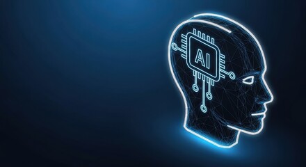 Obraz premium AI Brain Circuitry Digital Technology Concept Outline on Dark Blue Background