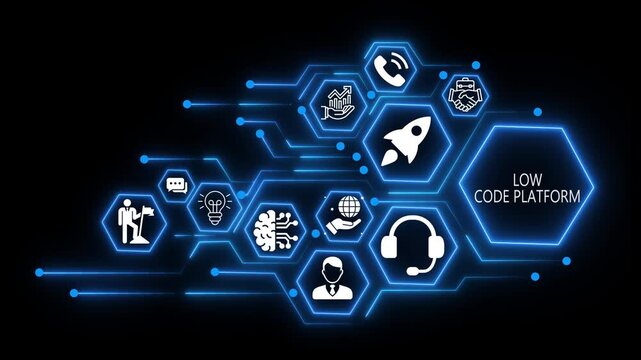 LOW CODE platform business and technology concept icons. 4k video animation 