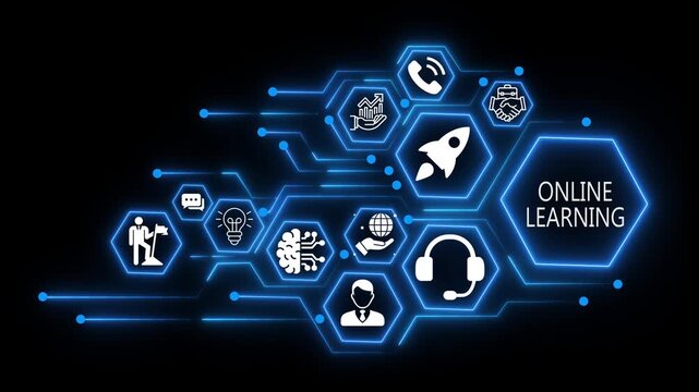 online learning business and technology concept icons. 4k video animation 