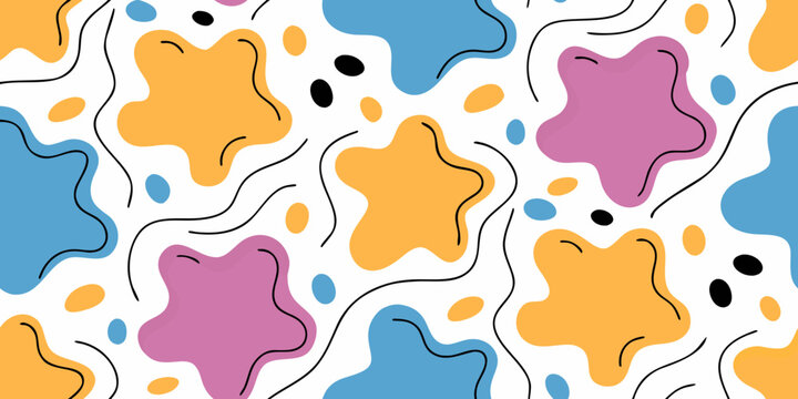Abstract colorful blobs and swirls create a playful background pattern