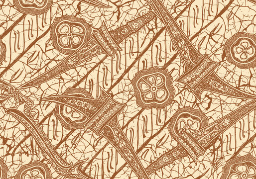 Traditional Indonesian Batik with Keris and Parang Motif