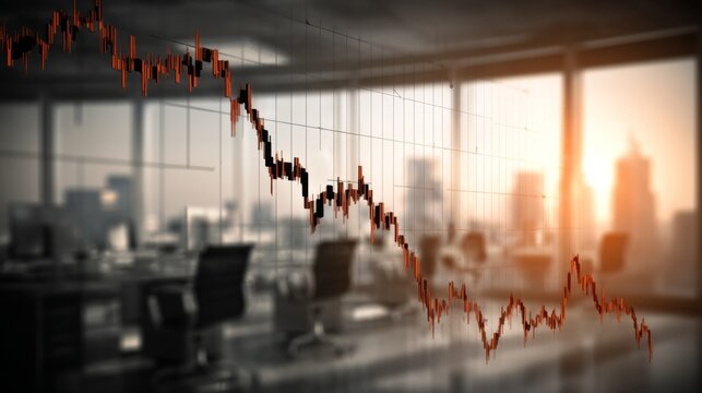 Financial Market Decline with Graph and Cityscape in Background