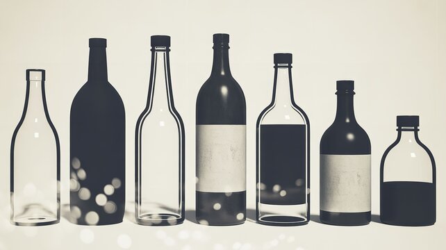 wine bottles in various states of fullness on a table
