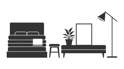 Fototapeta premium Modern bedroom furniture interior design vector set isolated on white