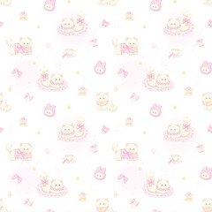 Fototapeta premium Collection of cute kawaii baby animal and nursery seamless patterns with soft pastel tones