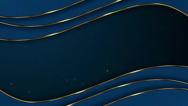 Luxurious Abstract Navy and Gold Curvilinear Background with Particles Glitter Loop