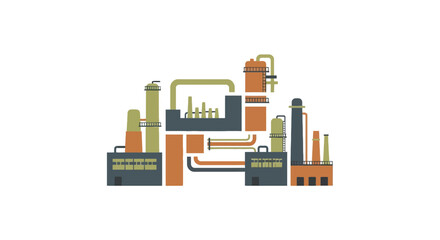 Obraz premium Industrial Factory and Oil Refinery Flat Vector Illustration Isolated on White Background.