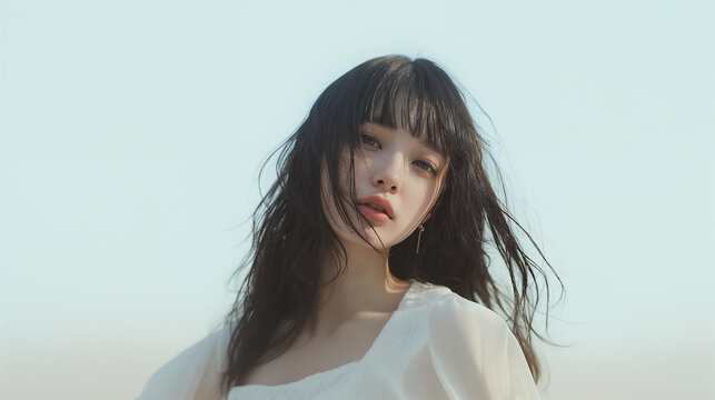 ロングヘアの美しい女性のポートレート