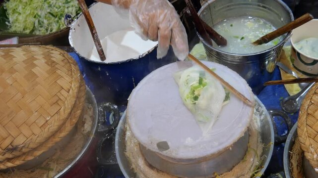 Khao Perb, Thai steamed rice wrapper noodles from Sukhothai province 