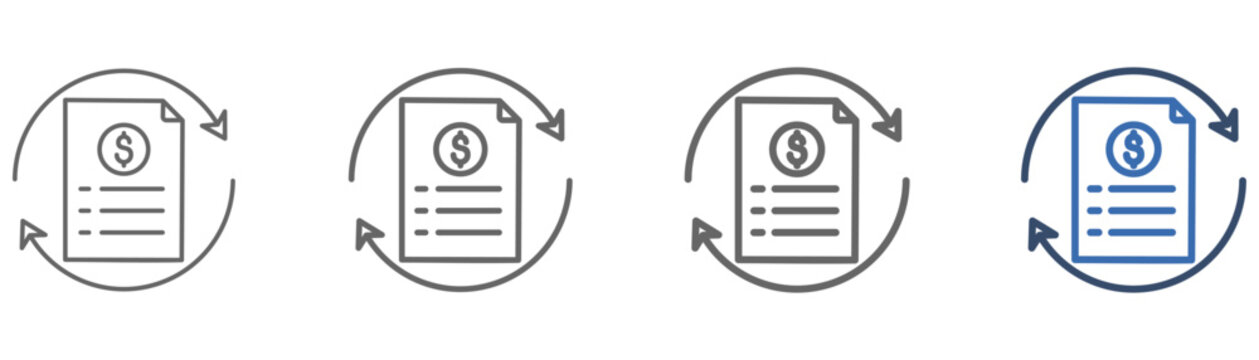 
outline icon set statement with top and bottom semicircle design, document paper and mone