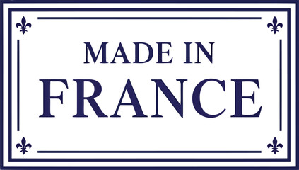 Made in France elegant rectangular label with fleur de lis symbols for luxury product packaging © SAIF820