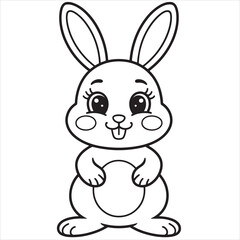 Obraz premium Cute Easter bunny, cartoon rabbit, black and white vector, coloring book illustration, Easter holiday icon