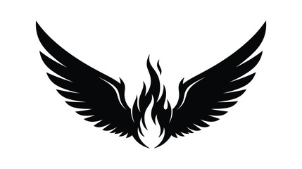 Fototapeta premium Black silhouette of bird wings with fire flames inside vector graphic