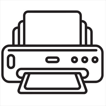 Printer icon, office printer symbol, printing device, black line art